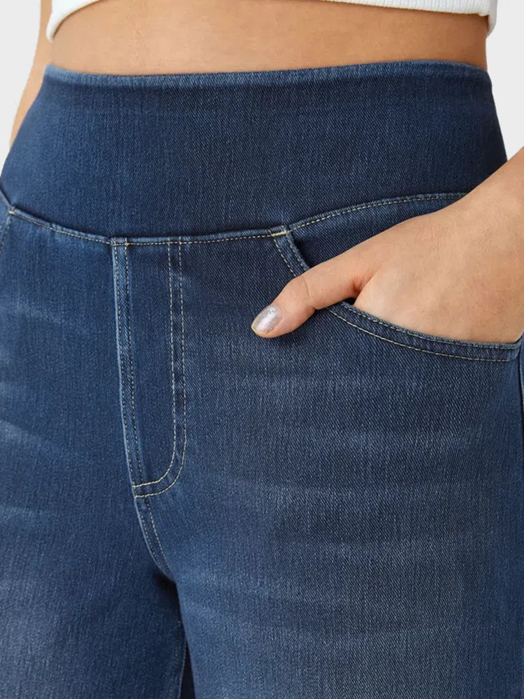 High Waisted Pockets Baggy Wide Leg Washed Casual Jeans