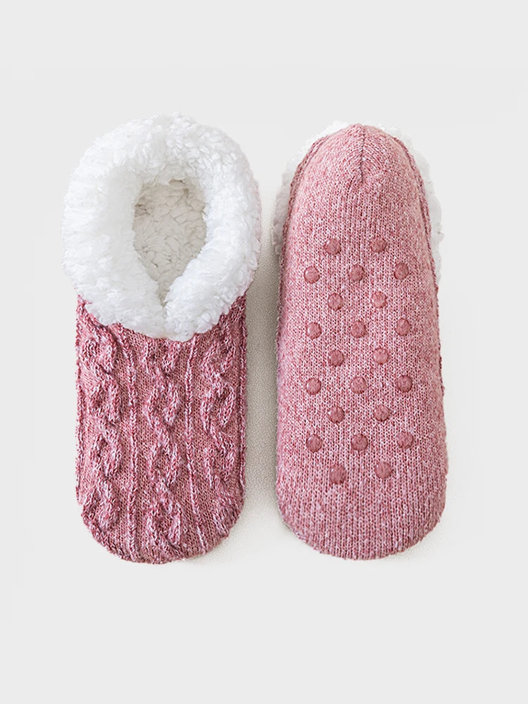 Women's fleece-lined non-slip floor socks