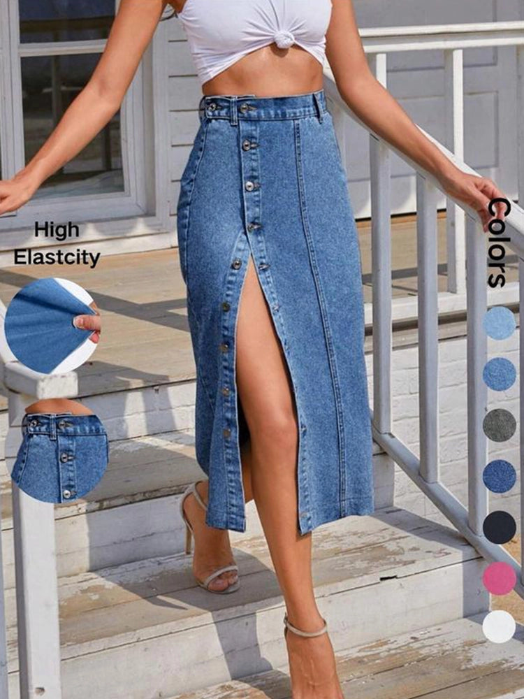 Women's Button Front Denim Skirt