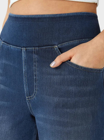 High Waisted Pockets Baggy Wide Leg Washed Casual Jeans