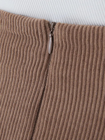 High Waisted Invisible Zipper 2-in-1 Mini A-line Corduroy Casual Skirt
