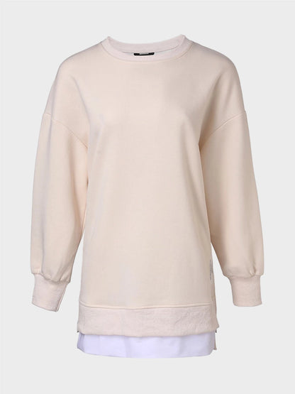 Long Sleeve Drop Shoulder Pullover Casual Zipper Side Slit Top