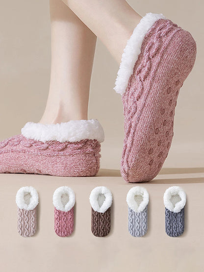 Women's fleece-lined non-slip floor socks