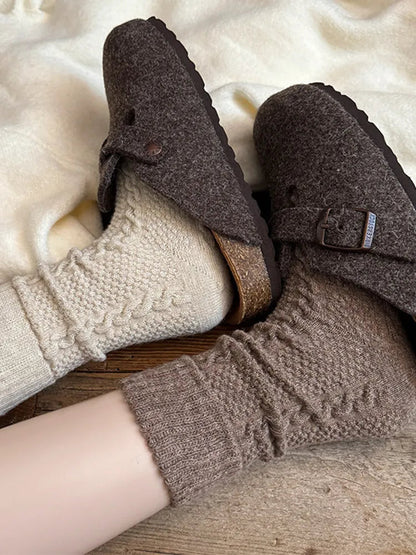 Women's Warm Cable Knit Mid-Calf Fleece Lined  Socks