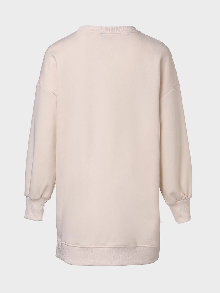 Long Sleeve Drop Shoulder Pullover Casual Zipper Side Slit Top