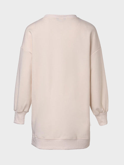 Long Sleeve Drop Shoulder Pullover Casual Zipper Side Slit Top