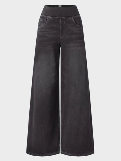 High Waisted Pockets Baggy Wide Leg Washed Casual Jeans