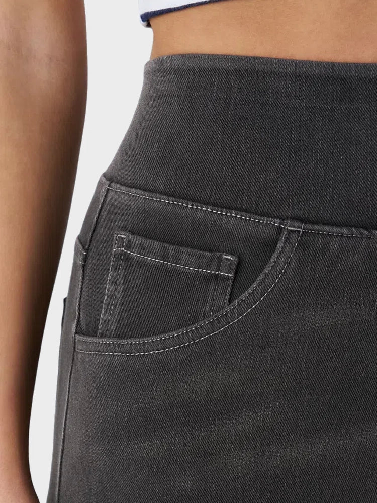 High Waisted Pockets Baggy Wide Leg Washed Casual Jeans