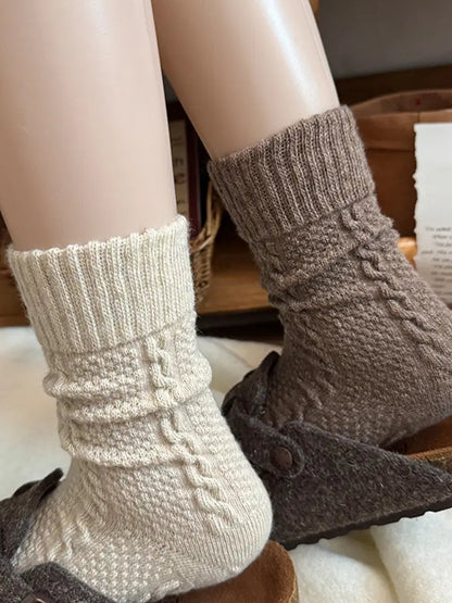 Women's Warm Cable Knit Mid-Calf Fleece Lined  Socks