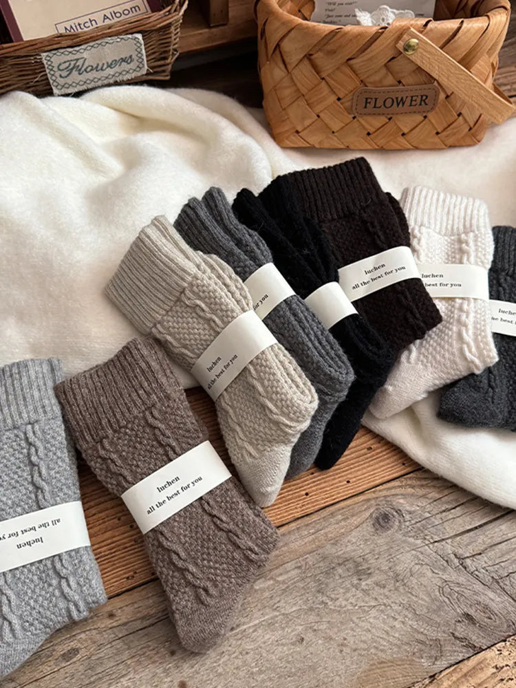 Women's Warm Cable Knit Mid-Calf Fleece Lined  Socks