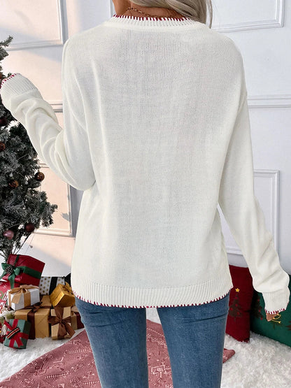 Women's Bow Print Drop Shoulder  Sweater