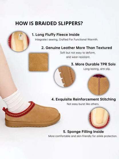 Women's Braided Leather Outdoor Suede Slippers